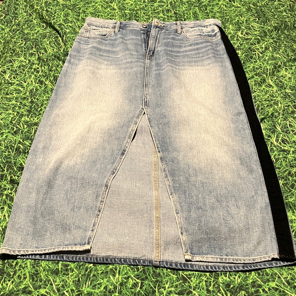 Gap for Good Denim Skirt with Front Slit & Black Velvet Side Stripes